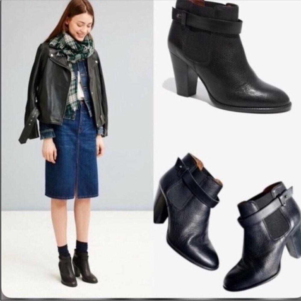 Madewell Chelsea Lonny Black Leather Ankle Boots Size 8.5 Heeled‎
